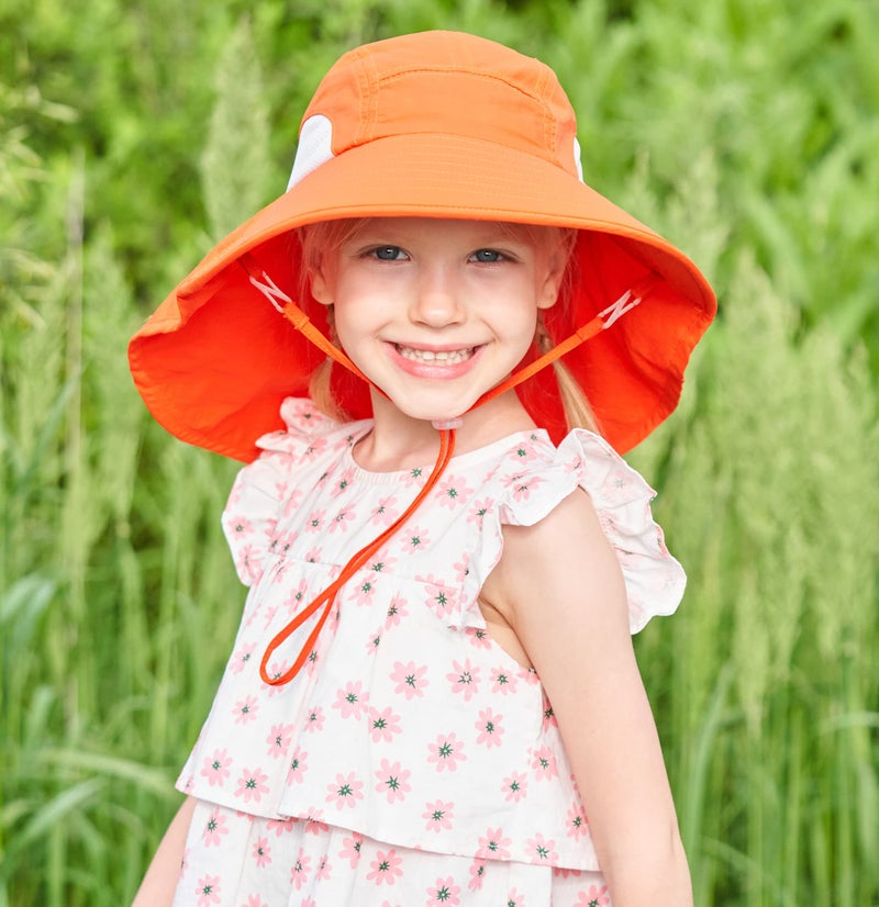 Connectyle Kids Large Brim UV Protection Sun Hat with Neck Flap Mesh Fishing Cap (Orange) - Image 2